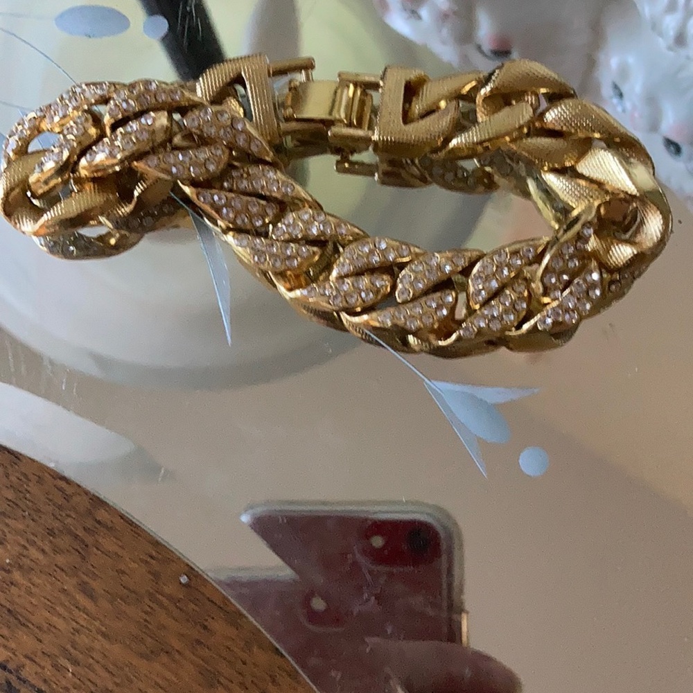 Vintage gold chain rhinestone bracelet